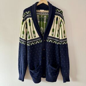 Merona Navy and Green Patterned Cardigan